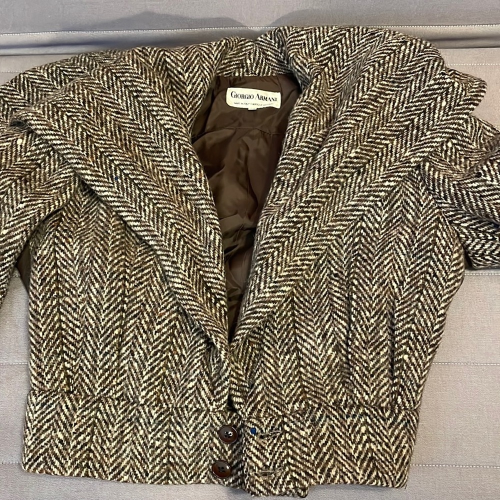 Authentic 80s Leather/Tweed Armani Jacket size 40